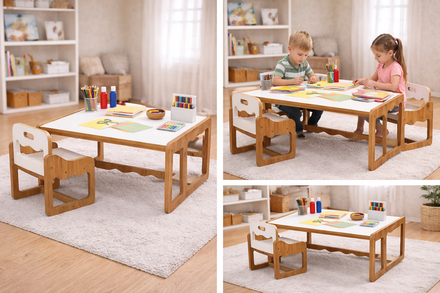 Houten Kindertafel met 2 Stoelen Zonder Opberglades