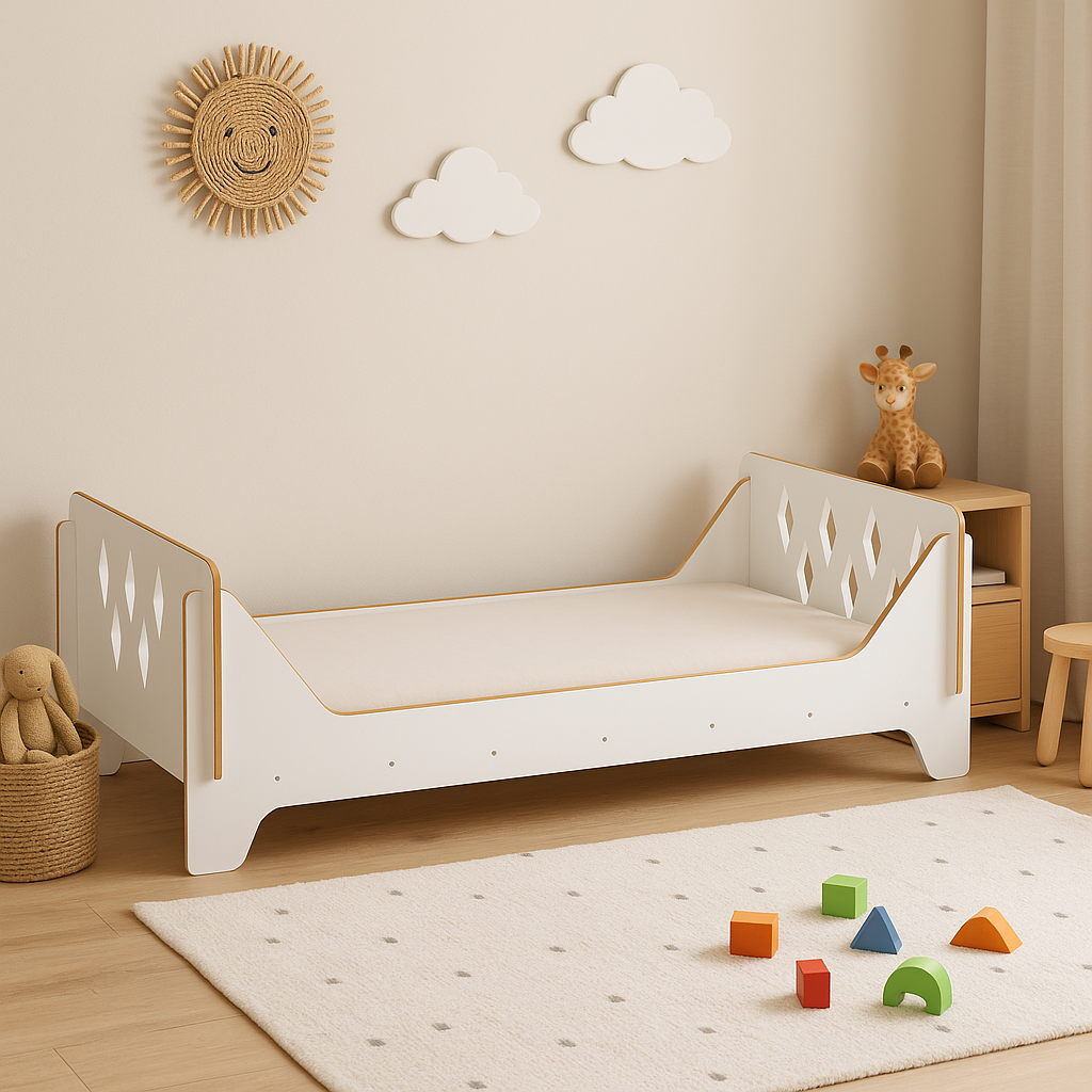 Houten Kinderbed 140×70 cm – Ruit Design (Wit)
