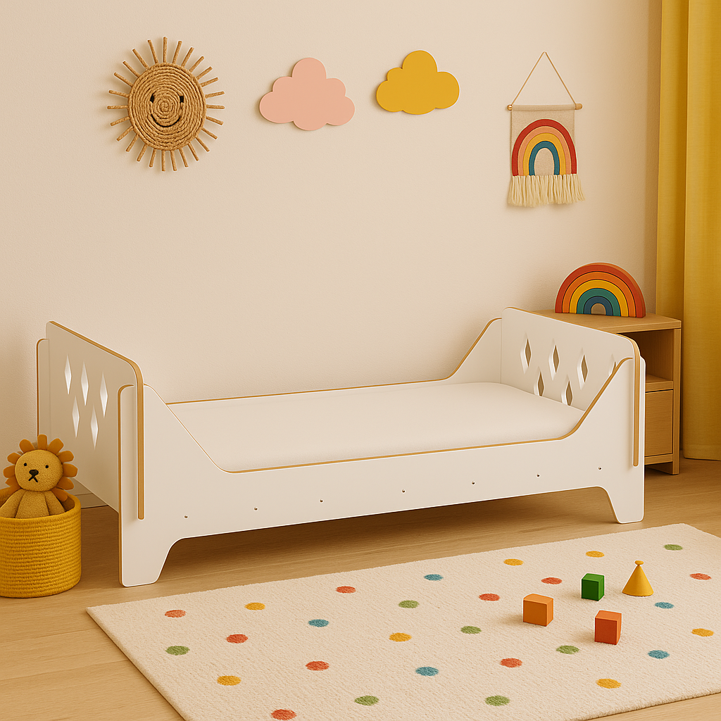 Houten Kinderbed 140×70 cm – Ruit Design (Wit)