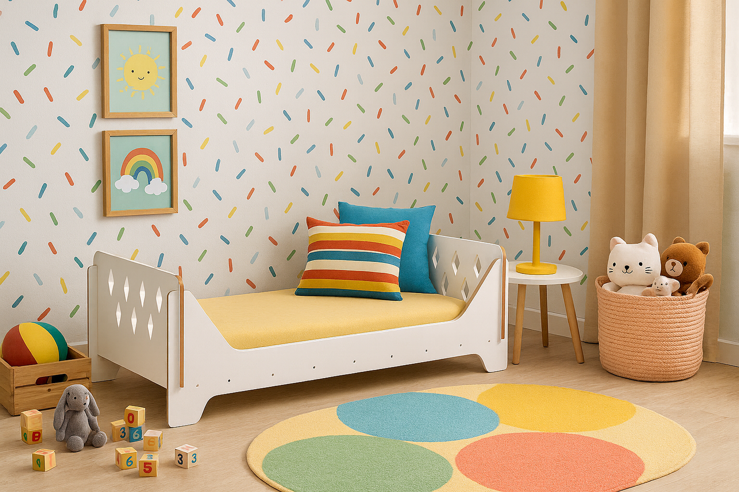 Houten Kinderbed 140×70 cm – Ruit Design (Wit)
