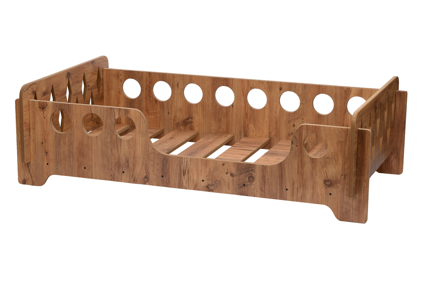 Houten kinderbed 140×70 cm – Rond Design (Walnoot)