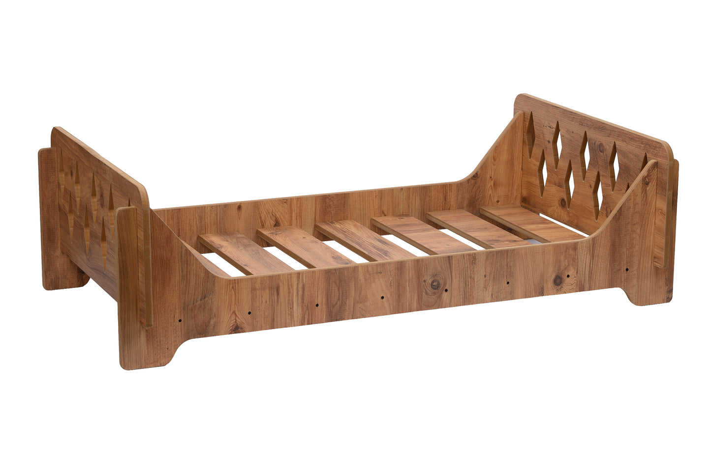 Houten Kinderbed 140×70 cm – Ruit Design (Walnoot)