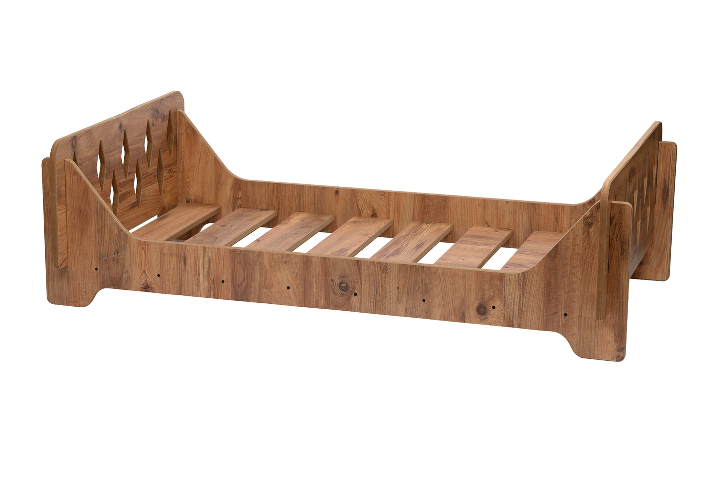 Houten Kinderbed 140×70 cm – Ruit Design (Walnoot)